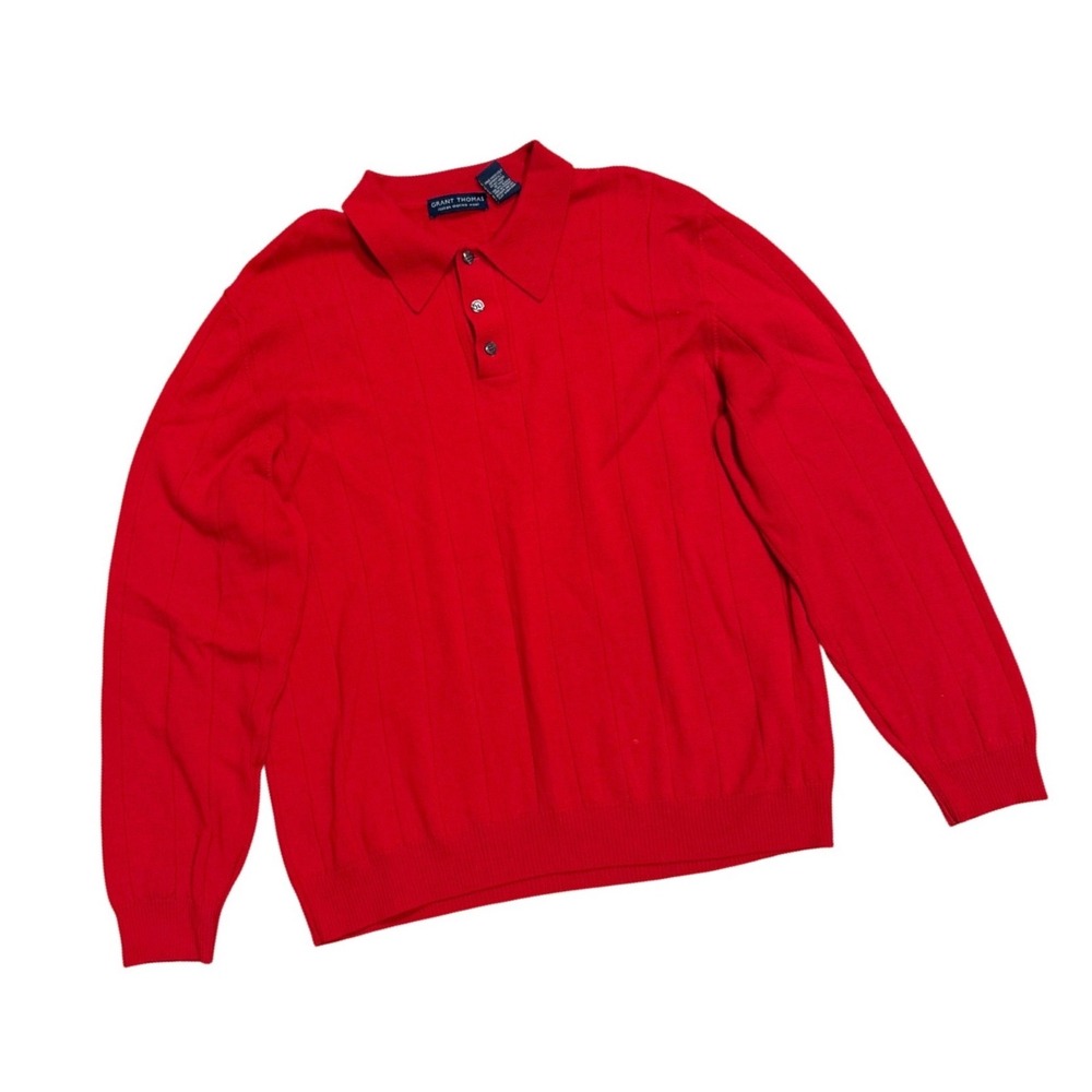 Grant Thomas Mens Red Italian Merino Wool Long Sleeve Polo Sweater Size L Italy